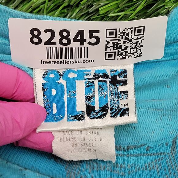 Vintage Y2K Ocean-Blue Cropped Shirt Medium 20x24 Blue Surfer - Picture 6 of 11